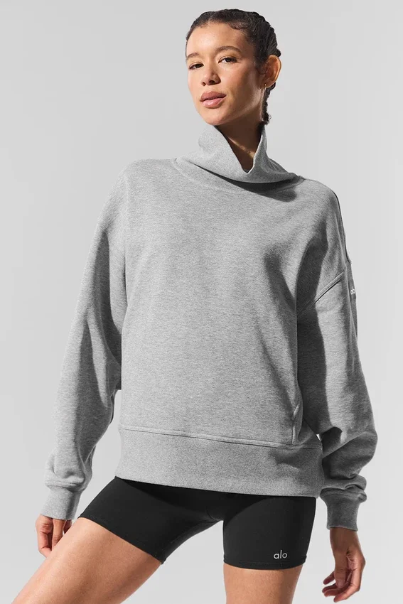 Hazy Pullover mit Stehkragen – Dunkles Athletic-Melange-Grau