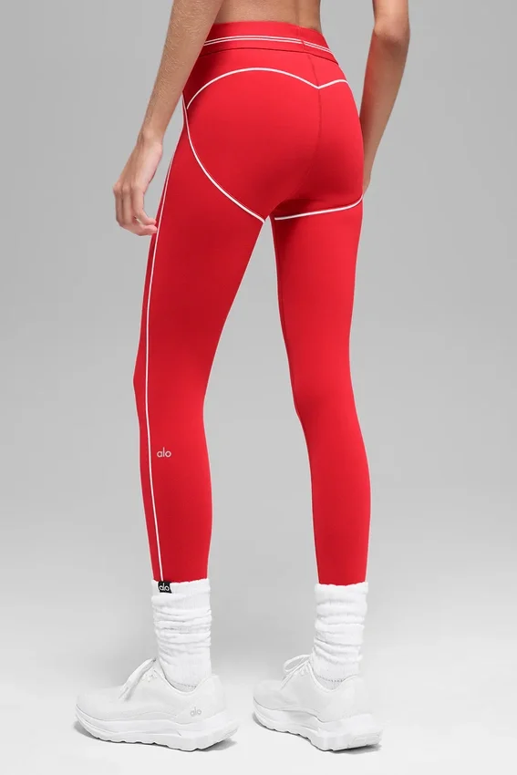 High-Waist Airbrush 7/8 Heart Throb Leggings – Leuchtend Rot/Weiß