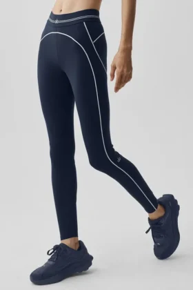 High-Waist Airbrush 7/8 Heart Throb Leggings – Marineblau/Weiß