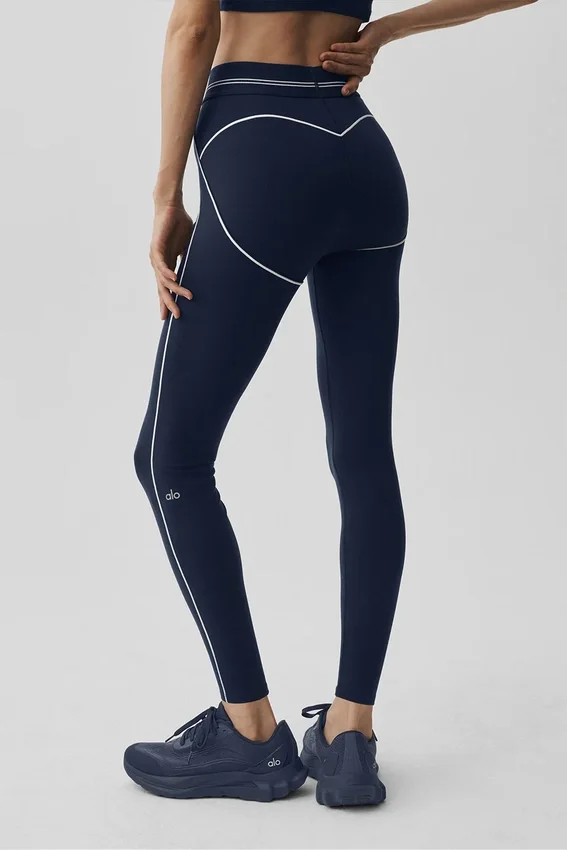 High-Waist Airbrush 7/8 Heart Throb Leggings – Marineblau/Weiß