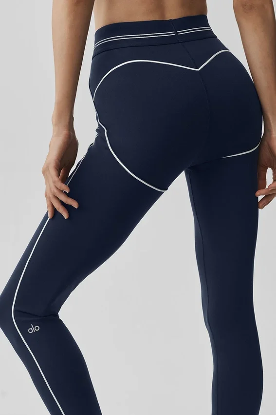 High-Waist Airbrush 7/8 Heart Throb Leggings – Marineblau/Weiß
