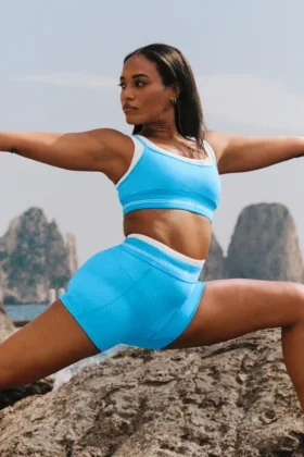 High-Waist Airbrush Better Together Shorts – Azurblau/Weiß