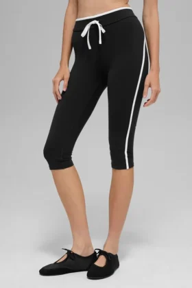 High-Waist Airbrush Caprihose im Race-Pace-Stil – Schwarz/Weiß