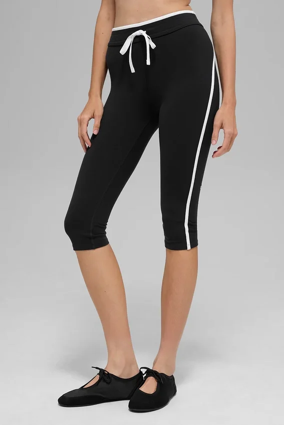 High-Waist Airbrush Caprihose im Race-Pace-Stil – Schwarz/Weiß