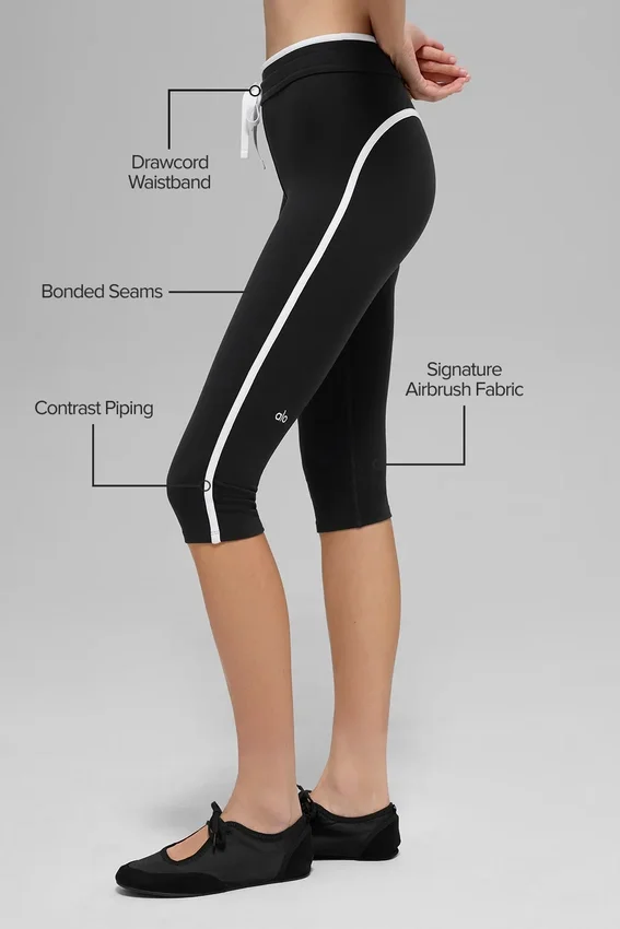 High-Waist Airbrush Caprihose im Race-Pace-Stil – Schwarz/Weiß