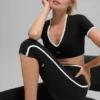 High-Waist Airbrush Caprihose im Race-Pace-Stil – Schwarz/Weiß