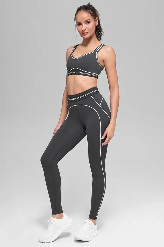 High-Waist Airbrush Heart Throb Leggings – Anthrazit/Weiß