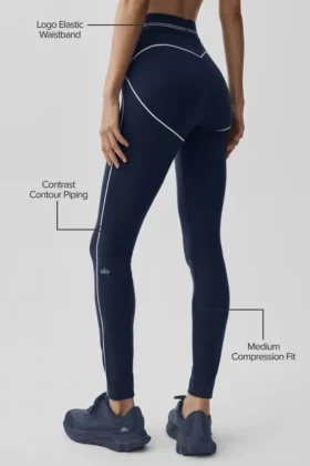 High-Waist Airbrush Legging „Heart Throb“ – Marineblau/Weiß
