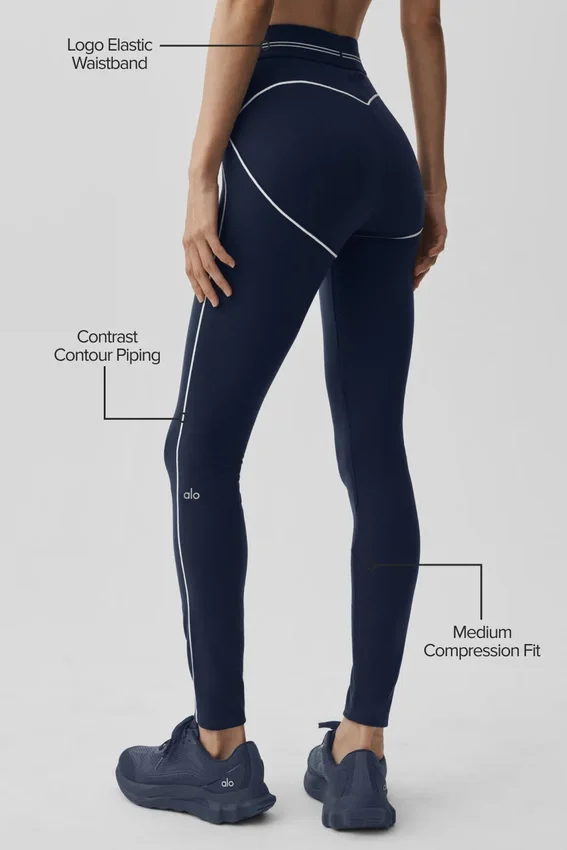High-Waist Airbrush Legging „Heart Throb“ – Marineblau/Weiß