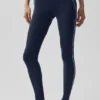 High-Waist Airbrush Legging „Heart Throb“ – Marineblau/Weiß