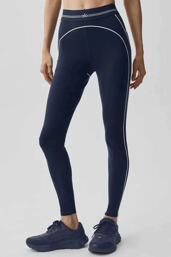 High-Waist Airbrush Legging „Heart Throb“ – Marineblau/Weiß