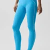 High-Waist Airbrush Legging mit Herzmotiv – Azurblau/Weiß