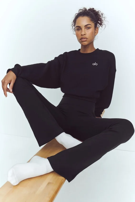 High-Waist Airbrush Leggings mit 7/8-Bootcut – Schwarz