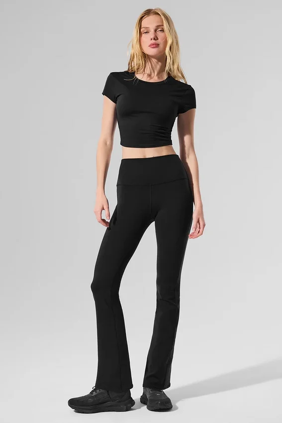 High-Waist Airbrush Leggings mit 7/8-Bootcut – Schwarz