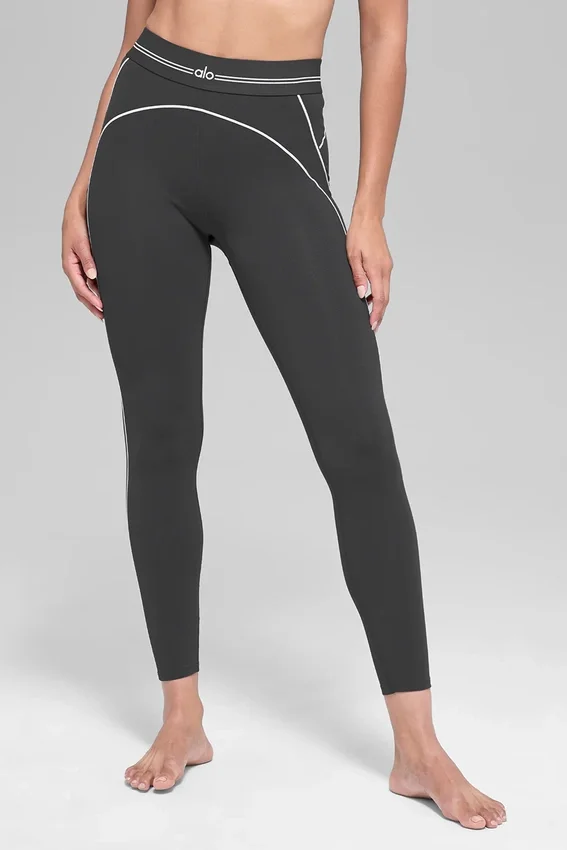 High-Waist Airbrush Leggings mit 7/8-Schnitt „Heart Throb“ – Anthrazit/Weiß