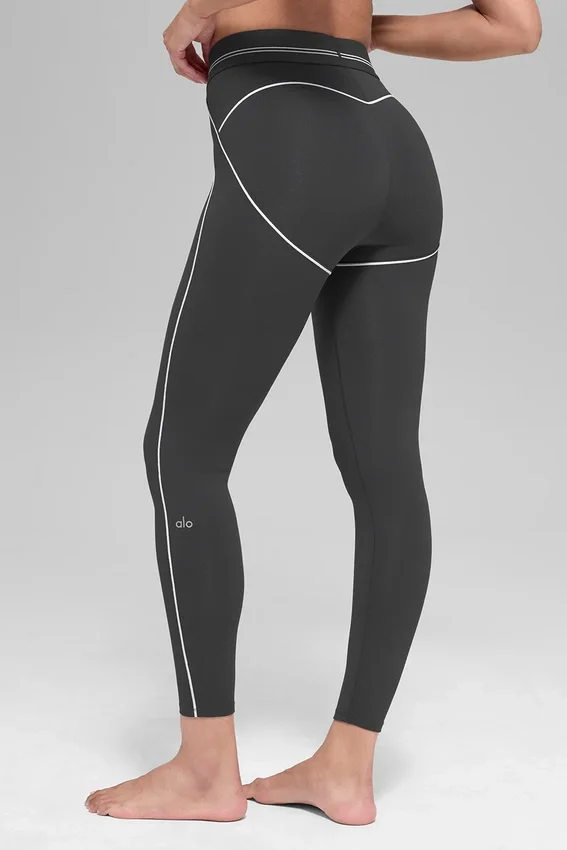 High-Waist Airbrush Leggings mit 7/8-Schnitt „Heart Throb“ – Anthrazit/Weiß