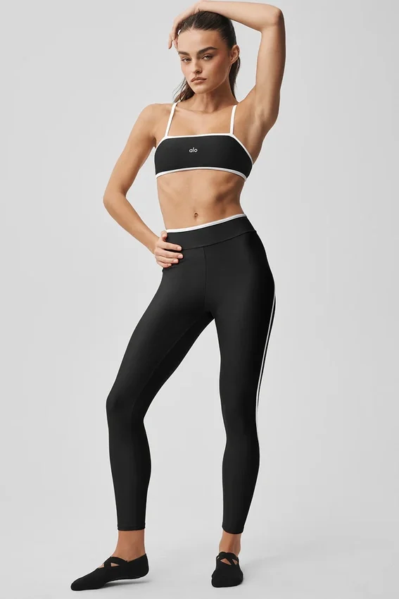 High-Waist Airlift 7/8-Leggings – Schwarz/Weiß