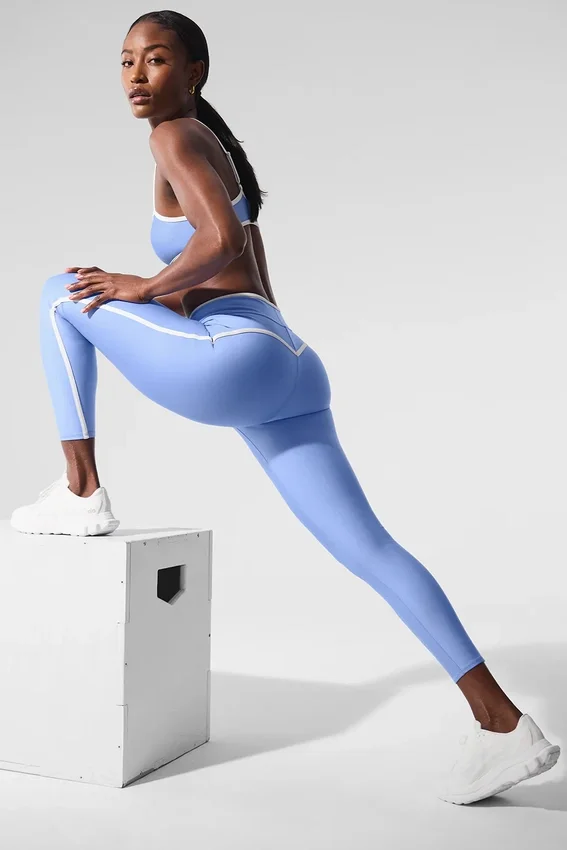 High-Waist Airlift Charger 7/8-Leggings – Kristallklares Blau/Weiß