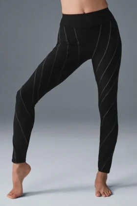 High-Waist Alosoft Legging im Sunray-Design – Schwarz/Weiß