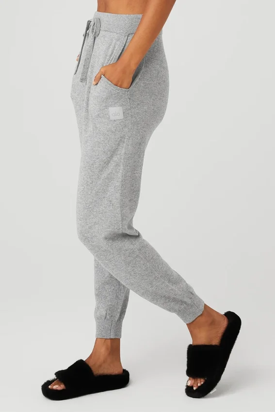 High-Waist „Cashmere Jet Set“-Hose – Taubengrau meliert