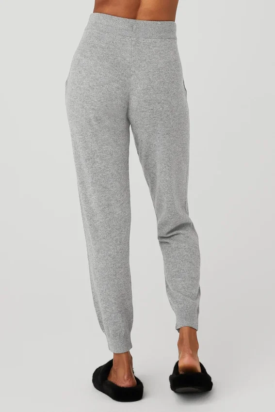 High-Waist „Cashmere Jet Set“-Hose – Taubengrau meliert