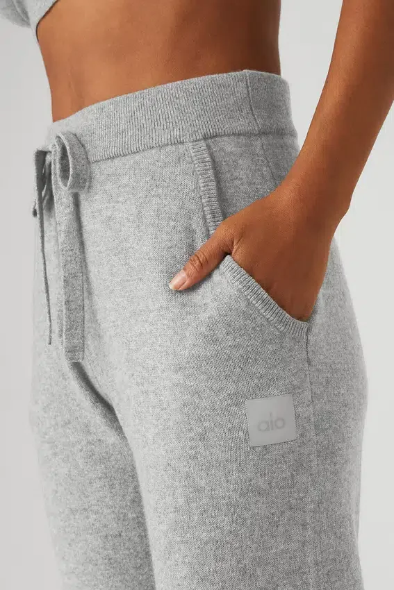 High-Waist „Cashmere Jet Set“-Hose – Taubengrau meliert
