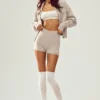 High-Waist Embrace Shorts aus Kaschmir – Oat Heather