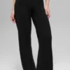 High-Waist-Hose aus Wolle und Kaschmir, weitem Bein – Schwarz
