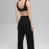 High-Waist-Hose aus Wolle und Kaschmir, weitem Bein – Schwarz