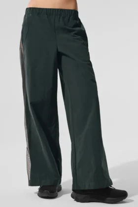 High-Waist-Jogginghose mit weitem Bein – Anthrazitgrün