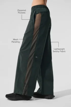 High-Waist-Jogginghose mit weitem Bein – Anthrazitgrün