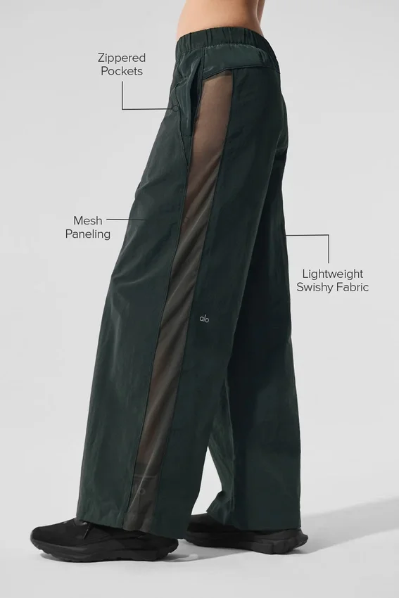 High-Waist-Jogginghose mit weitem Bein – Anthrazitgrün