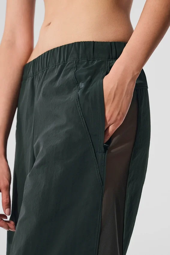High-Waist-Jogginghose mit weitem Bein – Anthrazitgrün