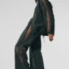 High-Waist-Jogginghose mit weitem Bein – Anthrazitgrün