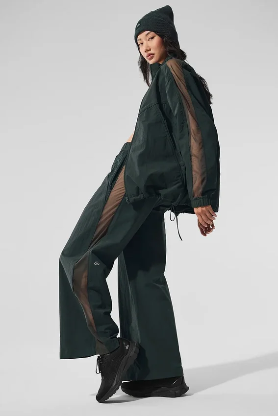 High-Waist-Jogginghose mit weitem Bein – Anthrazitgrün