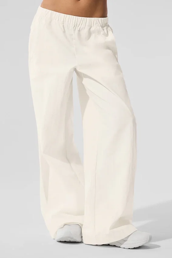 High-Waist-Jogginghose mit weitem Bein – Elfenbein