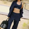 High-Waist-Jogginghose mit weitem Bein – Marineblau/Schwarz
