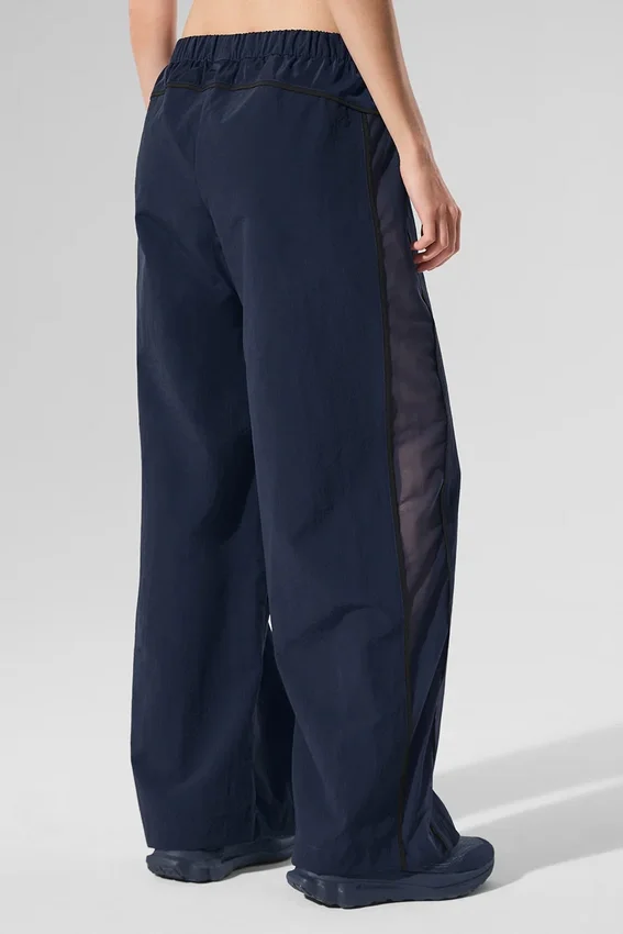 High-Waist-Jogginghose mit weitem Bein – Marineblau/Schwarz