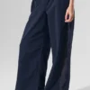 High-Waist-Jogginghose mit weitem Bein – Marineblau/Schwarz