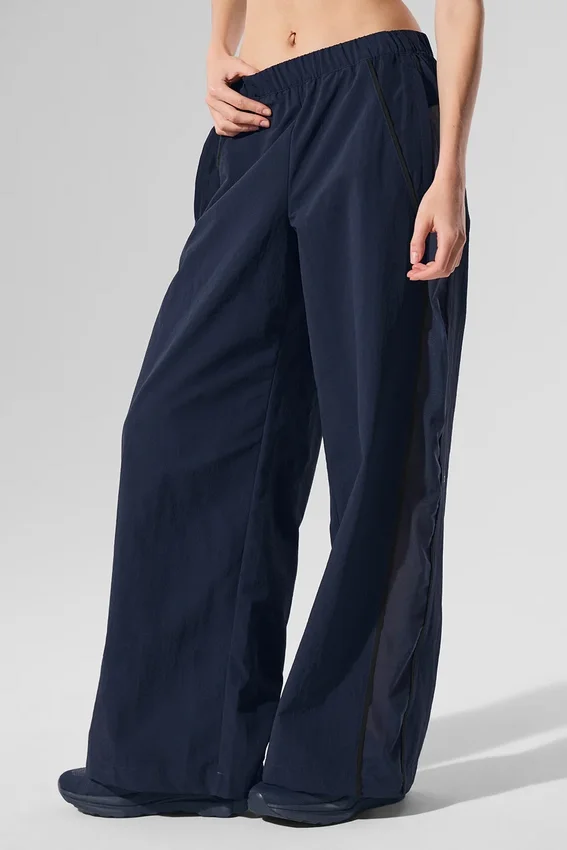 High-Waist-Jogginghose mit weitem Bein – Marineblau/Schwarz