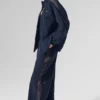 High-Waist-Jogginghose mit weitem Bein – Marineblau/Schwarz