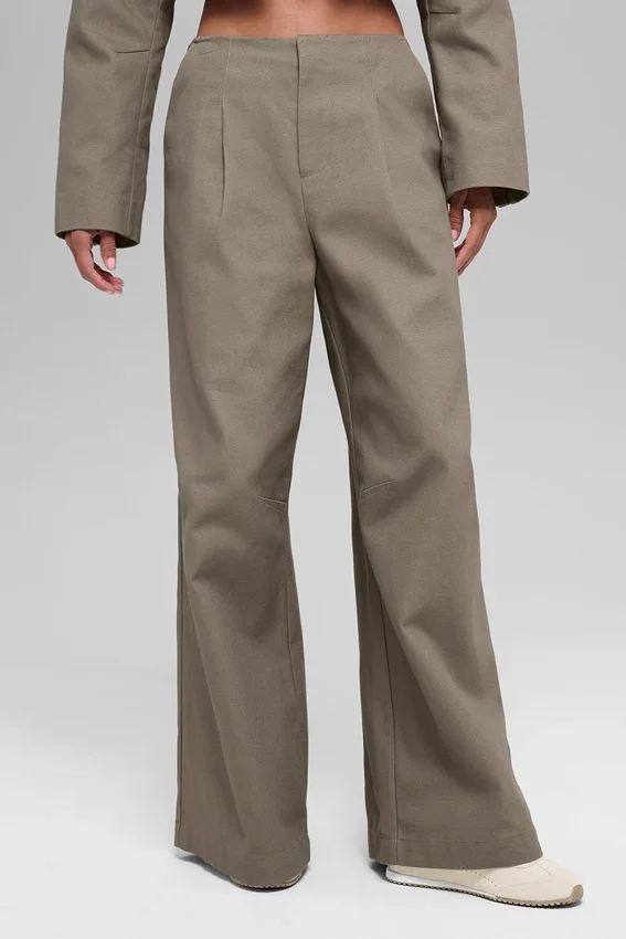 High-Waist „Main Character“-Hose mit weitem Bein – Light Cocoa