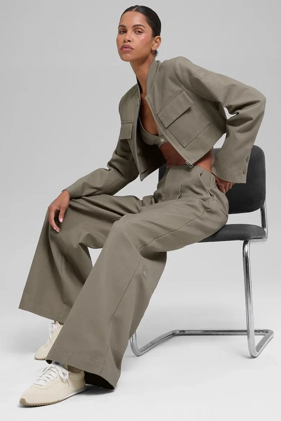 High-Waist „Main Character“-Hose mit weitem Bein – Light Cocoa