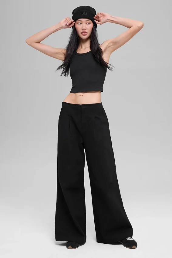 High-Waist Main Character Hose mit weitem Bein – Schwarz