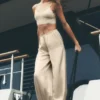 High-Waist-Radiance-Hose aus Seidenmischung – Sandy Beige