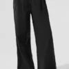 High-Waist-Trainingshose mit weitem Bein – Schwarz