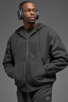 Hoodie aus Baumwoll-Canvas mit durchgehendem Reißverschluss – Anthrazit