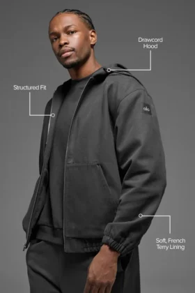 Hoodie aus Baumwoll-Canvas mit durchgehendem Reißverschluss – Anthrazit