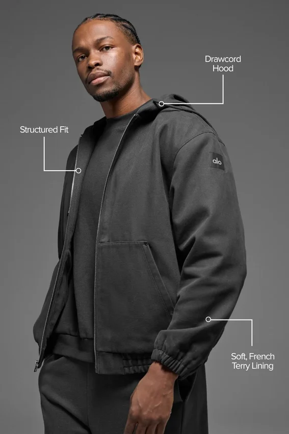 Hoodie aus Baumwoll-Canvas mit durchgehendem Reißverschluss – Anthrazit