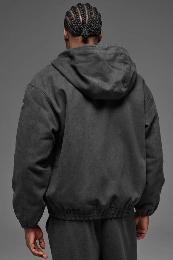 Hoodie aus Baumwoll-Canvas mit durchgehendem Reißverschluss – Anthrazit